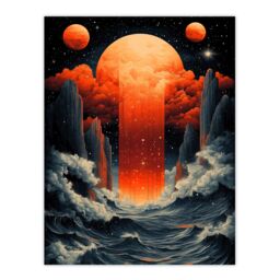 "Artery8 Aquarius Zodiac Sign Space Seascape Concept Art Wall Art Print in Orange - Size: W24"" x H32""" - thumbnail 1