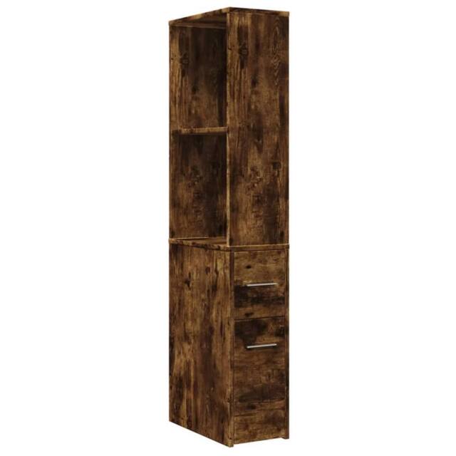 Berkfield Home Narrow Bathroom Cupboard with Wheels Smoked Oak Engineered Wood in Brown - image 1