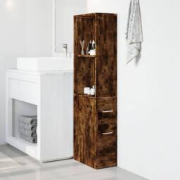 Berkfield Home Narrow Bathroom Cupboard with Wheels Smoked Oak Engineered Wood in Brown - thumbnail 3