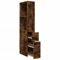 Berkfield Home Narrow Bathroom Cupboard with Wheels Smoked Oak Engineered Wood in Brown - thumbnail 7