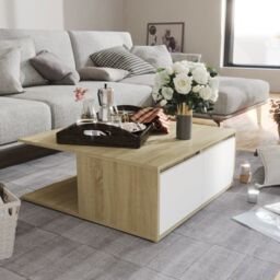 Berkfield Home Coffee Table White & Sonoma Oak 80x80x31 cm Engineered Wood - Size: 80 x 80 x 31 cm