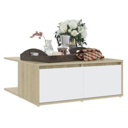 Berkfield Home Coffee Table White & Sonoma Oak 80x80x31 cm Engineered Wood - Size: 80 x 80 x 31 cm - thumbnail 3