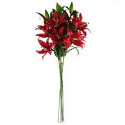 Leaf Pack of 6 x 100cm Large Red Lily Stem - 18 Flowers - Size: 6 x 100 cm - thumbnail 2