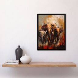 "Artery8 The Elephant Charge By Duncan Flint African Elephants Oil Painting Art Print Framed Poster Wall Decor 12x16 inch in Black - Size: W12"" x H16""" - thumbnail 4
