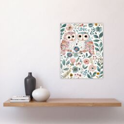 "Artery8 Cute Owl Couple Pastel Colour Floral Watercolour Wall Art Print - Size: W12"" x H16""" - thumbnail 4