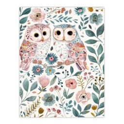 "Artery8 Cute Owl Couple Pastel Colour Floral Watercolour Wall Art Print - Size: W12"" x H16""" - thumbnail 1