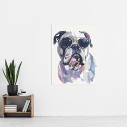 "Artery8 English Bulldog in Aviator Sunglasses Watercolour Wall Art Print in Grey - Size: W12"" x H16""" - thumbnail 4