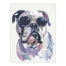 "Artery8 English Bulldog in Aviator Sunglasses Watercolour Wall Art Print in Grey - Size: W12"" x H16""" - thumbnail 1