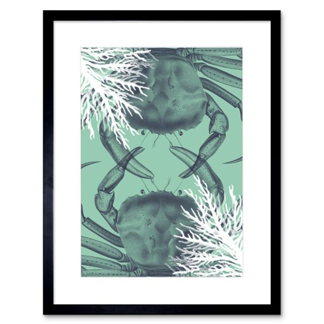 "Artery8 Wall Art Print Crab & Coral Collage Art Black Framed 9x7 inch - Size: W7"" x H9""" - image 1