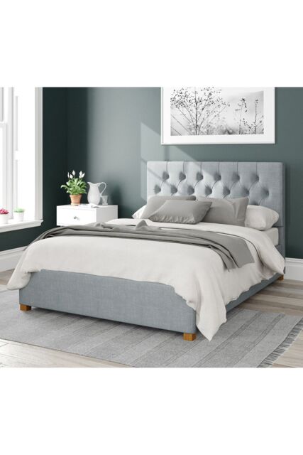 Aspire Olivier Upholstered Ottoman Storage Bed, Malham Weave Fabric in Light Blue - Size: King - image 1