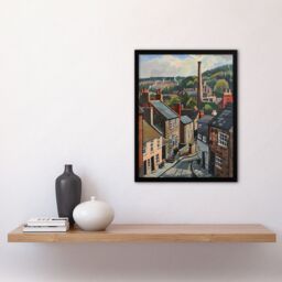Artery8 Traditional Northern English Village Painting Framed Art Print in Brown - Size: A4 - thumbnail 4