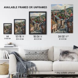 Artery8 Traditional Northern English Village Painting Framed Art Print in Brown - Size: A4 - thumbnail 3