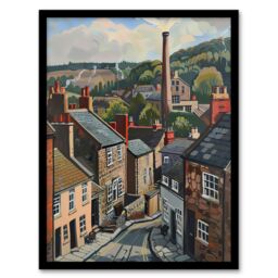 Artery8 Traditional Northern English Village Painting Framed Art Print in Brown - Size: A4 - thumbnail 1