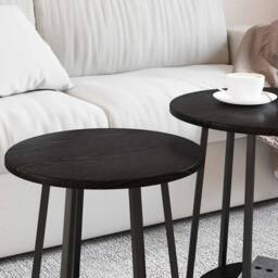 EONLION Side Table Set with Shelf 2 pcs in Black - Size: 100 cm - thumbnail 4