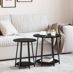 EONLION Side Table Set with Shelf 2 pcs in Black - Size: 100 cm