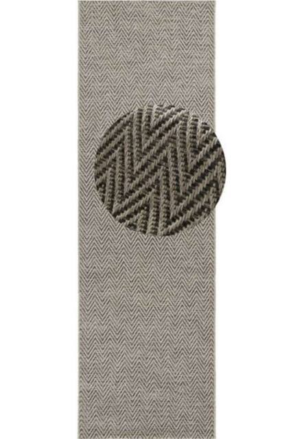 THE RUGS Flatwoven Indoor Outdoor Runner Nature Chevron Design Durable Sisal in Dark Grey - Size: 80 cm x 250 cm - image 1