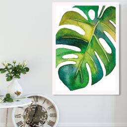 ARTZE Monstera Abstract Watercolour Botanical Framed Print SIZE: A3 with White Frame in Green - Size: A2 - thumbnail 2