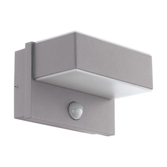 Loops IP44 Outdoor Wall Light & PIR Sensor Silver Steel Square 5.6W Built in LED in Metallics - image 1
