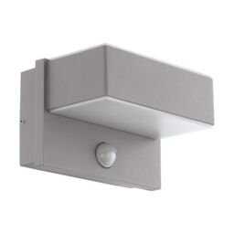 Loops IP44 Outdoor Wall Light & PIR Sensor Silver Steel Square 5.6W Built in LED in Metallics