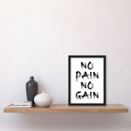Artery8 Gym Decor Inspiration No Pain No Gain Inspirational Exercise Wall Art Artwork Framed Wall Art Print A4 in Black - thumbnail 2