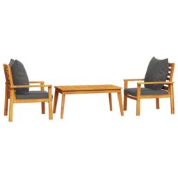 Berkfield Home 3 Piece Garden Lounge Set with Cushions Solid Wood Acacia in Brown - thumbnail 2