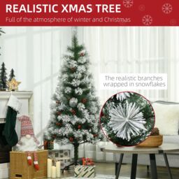 HOMCOM 5ft Artificial Christmas Tree Metal Stand Home Decoration Snow in Green - thumbnail 4