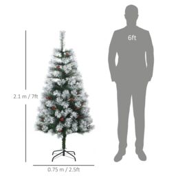 HOMCOM 5ft Artificial Christmas Tree Metal Stand Home Decoration Snow in Green - thumbnail 3