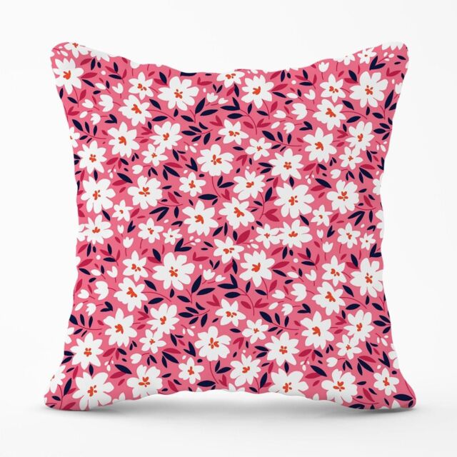 Warren Reed - Designer Small Cute White Flower Pattern Outdoor Cushion in Pink - Size: 60 cm x 60 cm - image 1