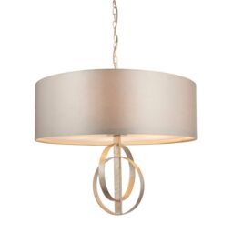 Loops Antique Silver Ceiling Pendant Light & Mink Satin Shade - 5 Bulb Hanging Fitting in Metallics