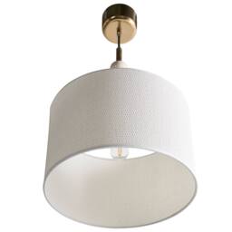 Wyld and Coco Mid-Century Pendant Lamp - Brass-Plated Iron Beige Fabric Drum Shade - thumbnail 5