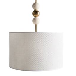 Wyld and Coco Mid-Century Pendant Lamp - Brass-Plated Iron Beige Fabric Drum Shade - thumbnail 2