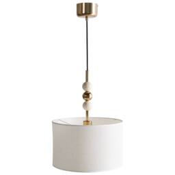 Wyld and Coco Mid-Century Pendant Lamp - Brass-Plated Iron Beige Fabric Drum Shade - thumbnail 6