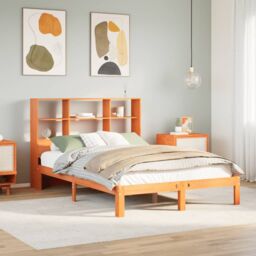 Berkfield Home Bookcase Bed without Mattress Wax Brown 140x190cm Solid Wood Pine - Size: 140x190 cm - thumbnail 1