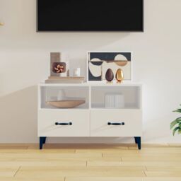 Berkfield Home TV Cabinet High Gloss White 80x36x50 cm Engineered Wood - Size: 80 x 36 x 50 cm - thumbnail 1