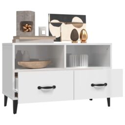 Berkfield Home TV Cabinet High Gloss White 80x36x50 cm Engineered Wood - Size: 80 x 36 x 50 cm - thumbnail 5