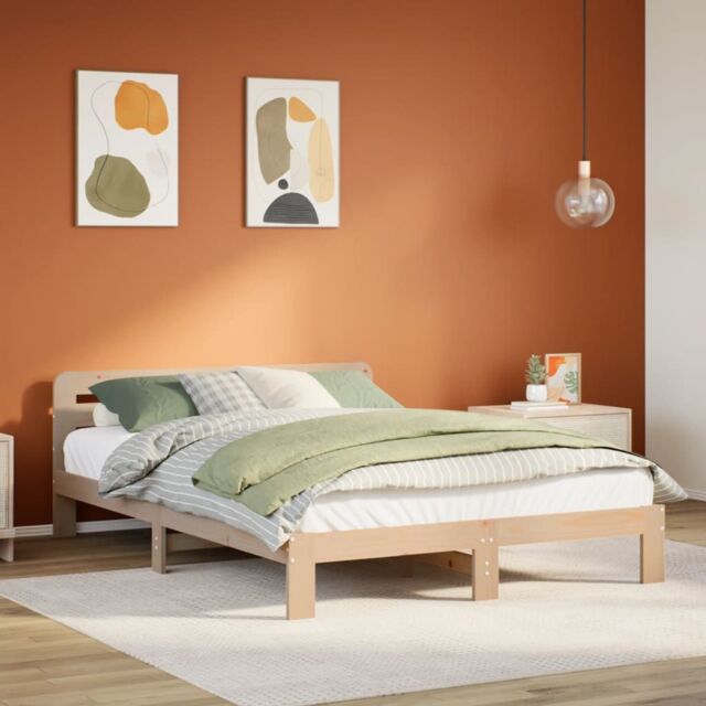 Berkfield Home Bed Frame without Mattress 135x190 cm Double Solid Wood Pine in Brown - image 1