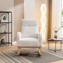 Direct Wicker Mid Century Modern Teddy Fabric Upholstered Rocking Chair Padded Seat in Beige - Size: 1 Pack - thumbnail 5