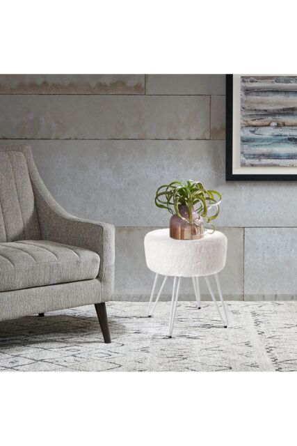 Living and Home Premium Vanity Stool Faux Fur Upholstered Stool in White