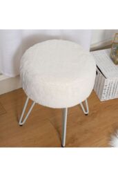 Living and Home Premium Vanity Stool Faux Fur Upholstered Stool in White - thumbnail 6