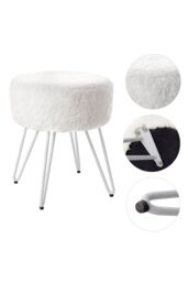 Living and Home Premium Vanity Stool Faux Fur Upholstered Stool in White - thumbnail 4