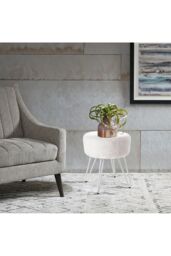 Living and Home Premium Vanity Stool Faux Fur Upholstered Stool in White - thumbnail 1