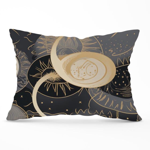 Warren Reed - Designer Abstract Silver Gold Sun & Moon Cushions in Grey - Size: 60 cm x 60 cm - image 1