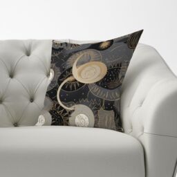 Warren Reed - Designer Abstract Silver Gold Sun & Moon Cushions in Grey - Size: 60 cm x 60 cm - thumbnail 3
