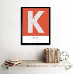"Wee Blue Coo Wall Art Print Kano Nigeria City Map Modern Typography Stylish Letter Framed Word in Orange - Size: W12"" x H16""" - thumbnail 2