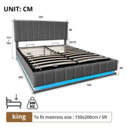 Merax Grey PU Leather Upholstered Ottoman Bed with LED & Tufted Headboard - Size: King - thumbnail 9