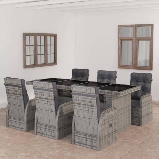 Berkfield Home 7 Piece Garden Dining Set with Cushions Grey Poly Rattan - image 1