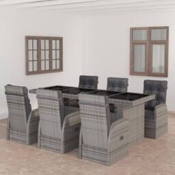 Berkfield Home 7 Piece Garden Dining Set with Cushions Grey Poly Rattan - thumbnail 1