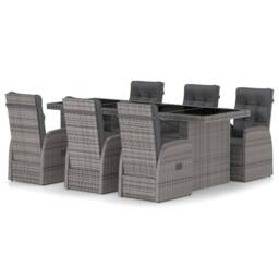 Berkfield Home 7 Piece Garden Dining Set with Cushions Grey Poly Rattan - thumbnail 2