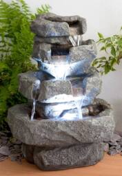 Primrose 4 Tier Cascading Rock Effect Water Feature with LED Lights in Natural - thumbnail 2