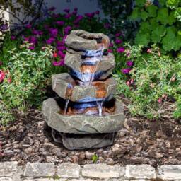 Primrose 4 Tier Cascading Rock Effect Water Feature with LED Lights in Natural - thumbnail 1